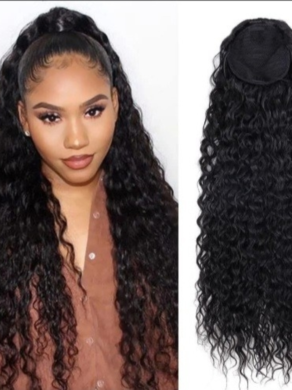 Black Curly Long Clip-In Ponytail Extension - Sleek High Volume